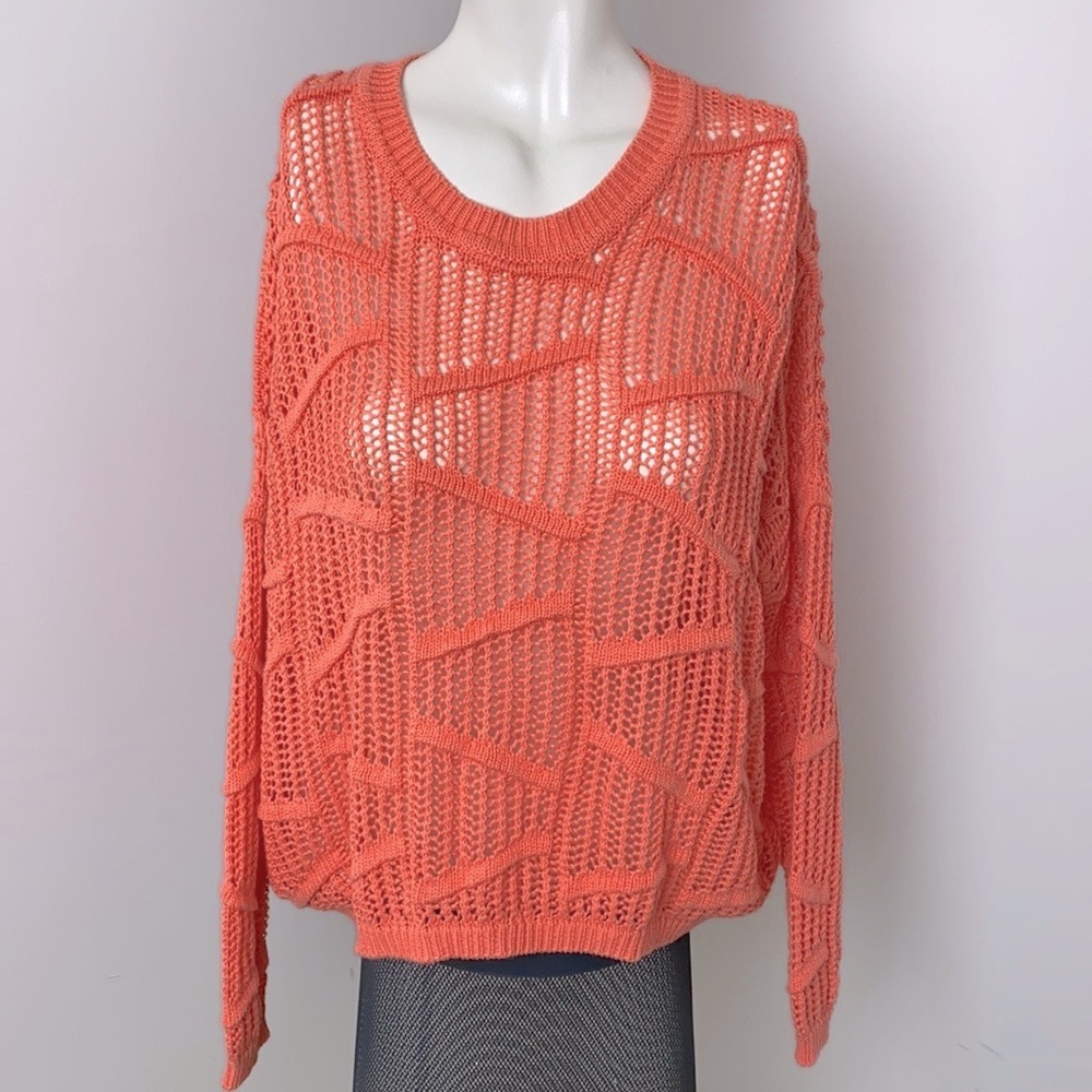 Sparkle&Fade Salmon Pink Open Knit Sweater Sz S